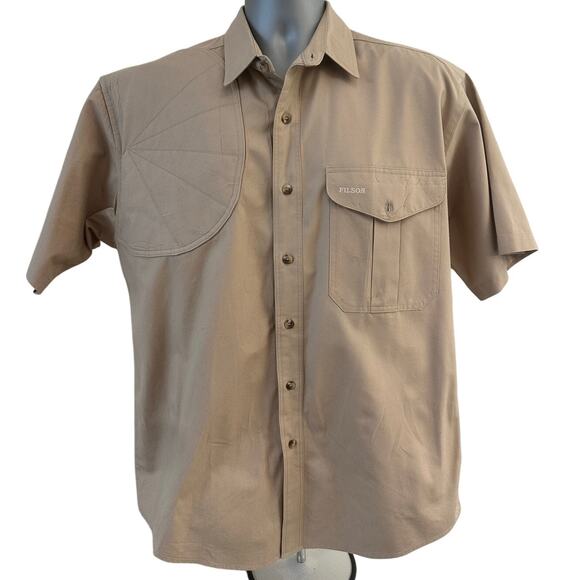 Filson 555 Padded Short Sleeve Heavy 100% Cotton Shooting Shirt Men's Size L - Picture 1 of 9